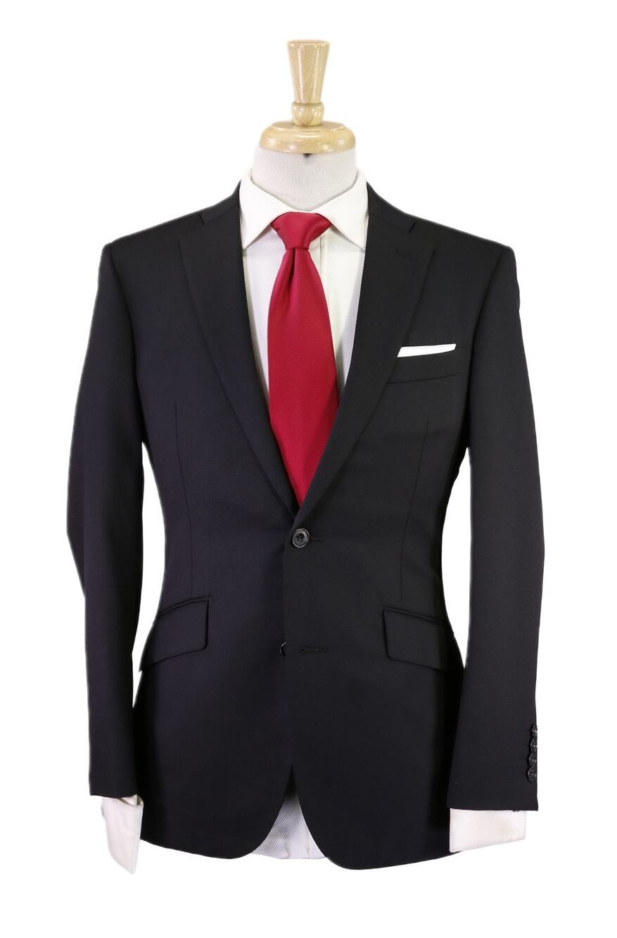 Richard James Savile Row Solid Black 2-Btn Modern Fit Wool Suit 36S